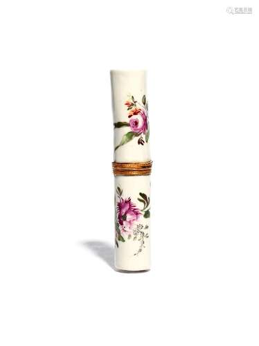 A St James's (Charles Gouyn) etui or bodkin case c.1753-55, the cylindrical form finely painted in