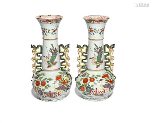 A rare pair of Spode stone china vases c.1820, the globular bodies painted in the Kakiemon manner