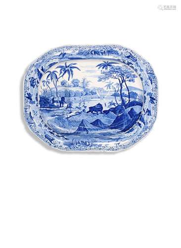 A Spode blue and white transferware meat dish from the Indian Sporting Series 1st half 19th century,