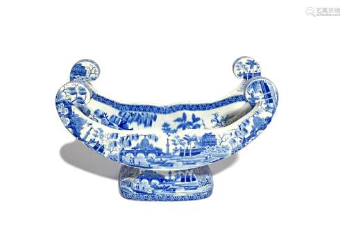 A Spode blue and white transferware cheese cradle c.1820, printed in the Rome or Tiber pattern