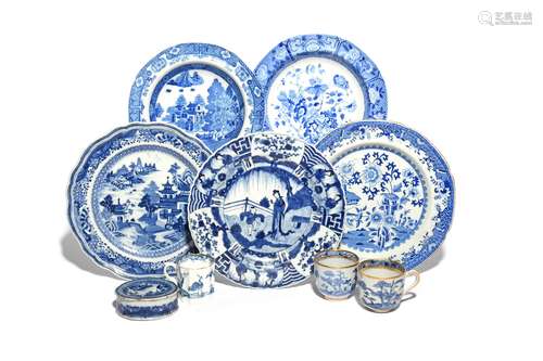 Three Spode stone china plates 19th century, decorated in underglaze blue after the Chinese with