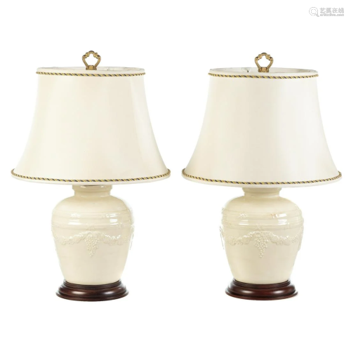Pair of Creamware Style Ceramic Jar Lamps