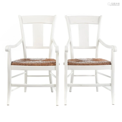 Pair of French Provincial Style Painted Arm Chairs