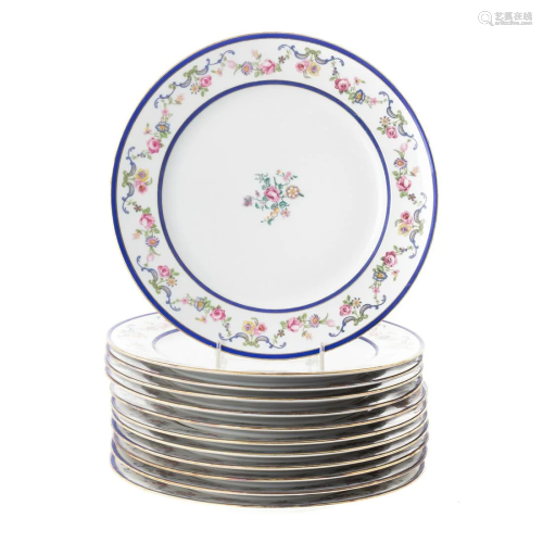 Twelve French China Floral Decorated Dinner Plates
