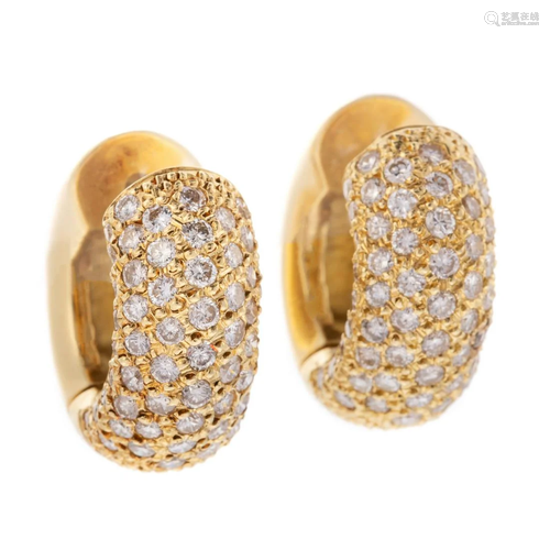 A Pair of Wide 4.00ctw Pave Diamond Huggies in 18K