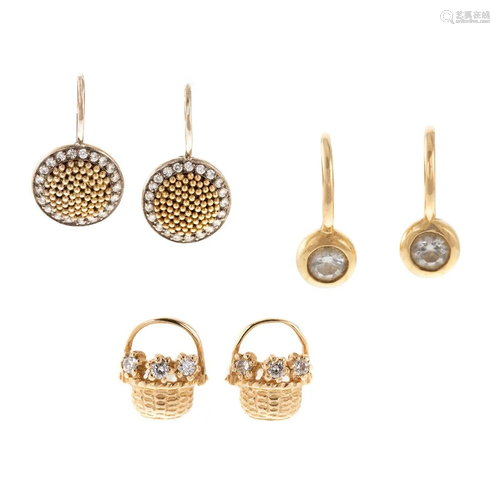 A Trio of Small Gold & Diamond Earrings