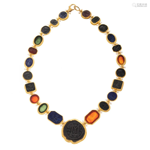 A Multi Color Intaglio Necklace by Kurtulan in 24K