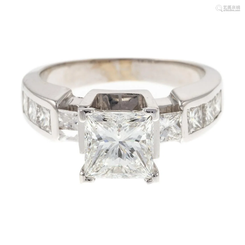 An 18K GIA Cert. 1.59 ct Princess Cut Diamond Ring