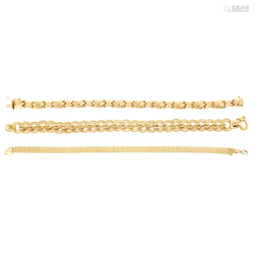 A Trio of 14K Yellow Gold Link Bracelets