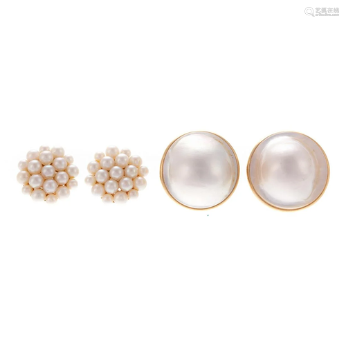 Two Pairs of Large Pearl Earrings in 14K