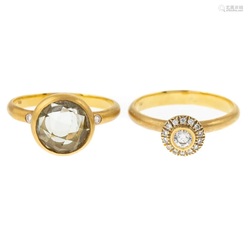 A Pair of Gemstone Rings in Satin 18K Gold