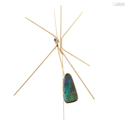 A Betty Cooke Designed Black Opal Brooch in 14K