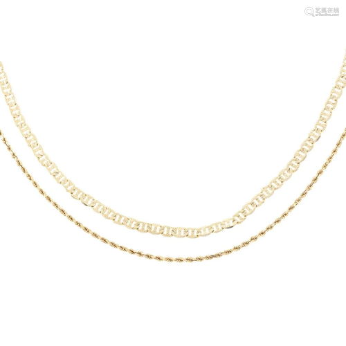 A Pair of 14K Yellow Gold Chain Link Necklaces