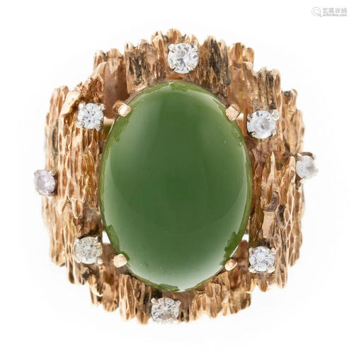 A Nephrite Jade & Diamond Statement Ring in 14K