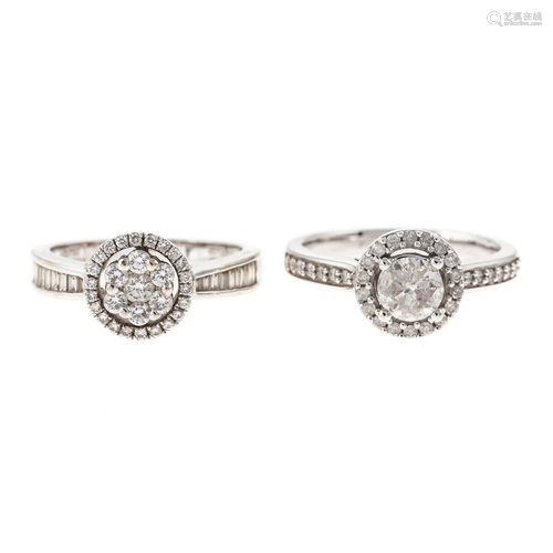 A Pair of Diamond Halo Rings in 18K & 14K