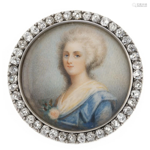 An Antique Old Mine Cut Diamond Portrait Brooch