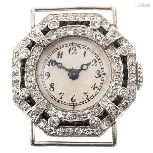 A Lady's Art Deco Diamond & Onyx Wrist Watch