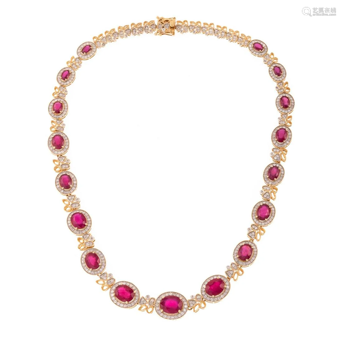 A 35.45 ct Ruby & Diamond Necklace in 14K