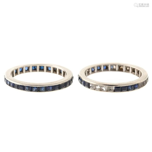 A Pair of Sapphire Eternity Bands in 14K Gold