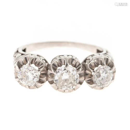 A Three-Stone Old European Cut Diamond Ring in 18K