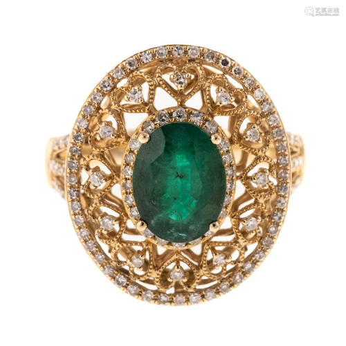 An Emerald & Diamond Filigree Ring in 14K