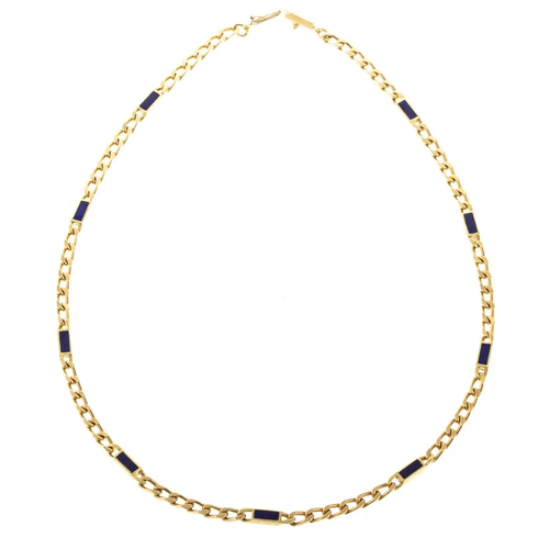 A Heavy 18K Yellow Gold Curb Chain with Lapis