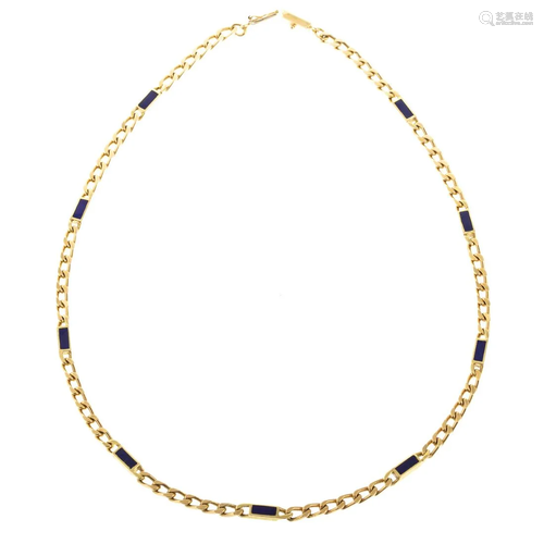 A Heavy 18K Yellow Gold Curb Chain with Lapis