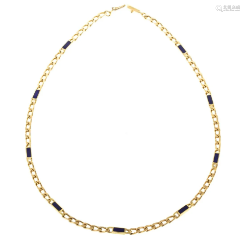 A Heavy 18K Yellow Gold Curb Chain with Lapis