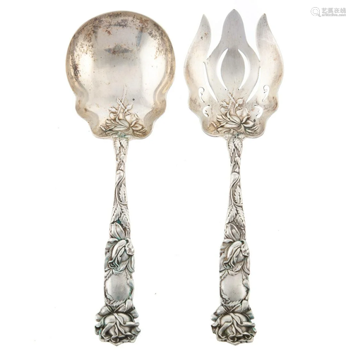 Pair Art Nouveau Sterling Salad Servers