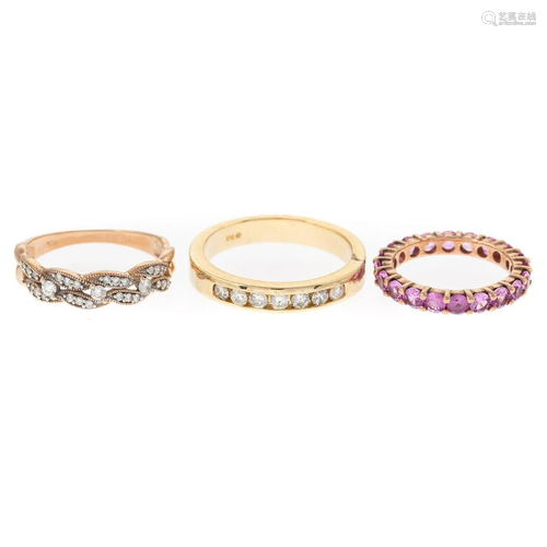 A Trio of Diamond & Gemstone Bands in Gold