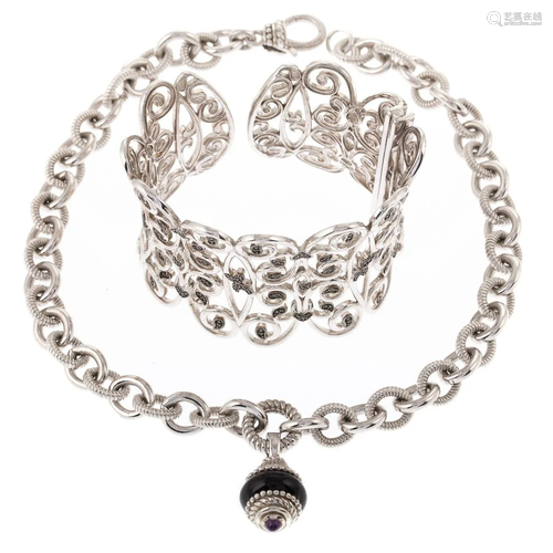 A Sterling Necklace by J. Ripka with Hinged Cuff