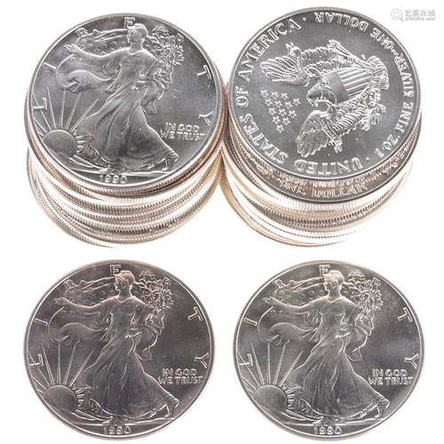 One Roll BU 1990 Silver American Eagles