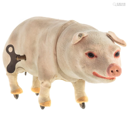 Windup Leather Grunting Pig Toy