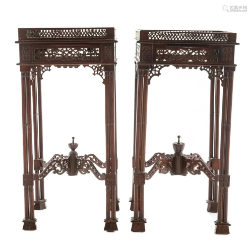 Pair of Chinese Chippendale Style Mahogany Stands