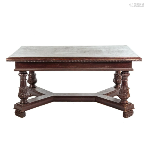 Jacobean Style Painted Wood Library Table