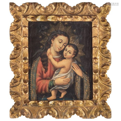 Spanish Colonial, 19th c. Madonna and Child, oil