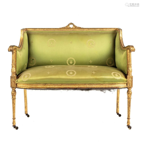 Louis XVI Style Carved Giltwood Settee