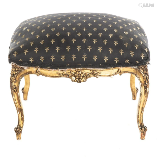 Louis XVI Style Carved Giltwood Ottoman