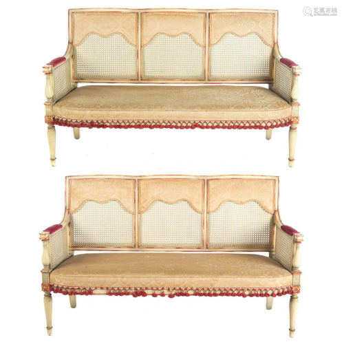 Pair Regency Style Painted / Caned Seat Settee