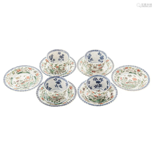 Chinese Export Famille Verte/ Blue Cups & Saucers