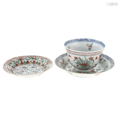 Chinese Export Famille Verte & Blue Cup & Saucer