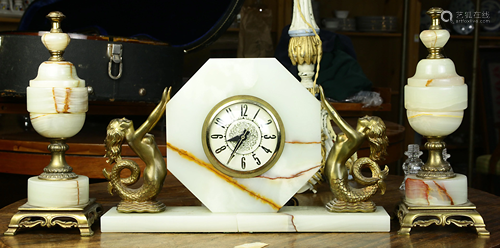 Art Deco onyx clock and garniture