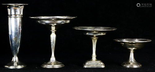 (lot of 4) Three sterling weighted footed compotes