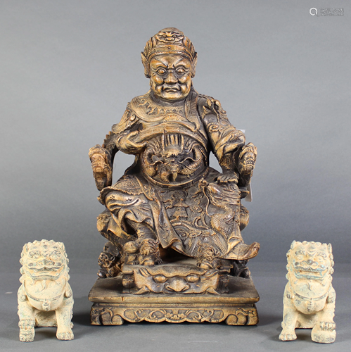 (lot of 3) Chinese carved ancestral figure with a pair