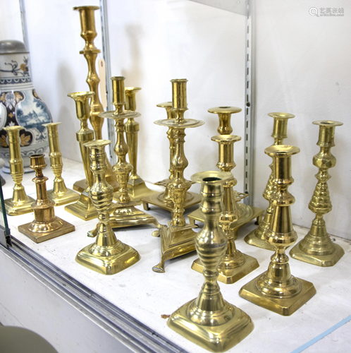 (lot of 18) Collection of brass candlesticks in various