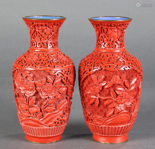 Pair of Chinese cinnabar lacquer vases