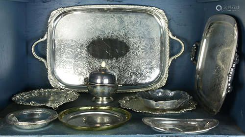 One shelf of silverplate