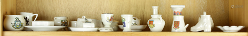 One shelf of English porcelain decoratives