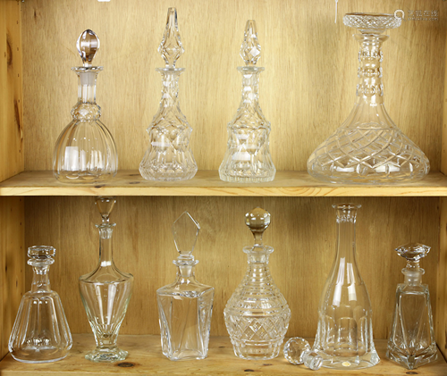 (lot of 10) Cut glass decanters