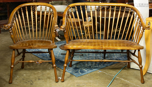 (lot of 2) Beidermeier style spindle back settee and